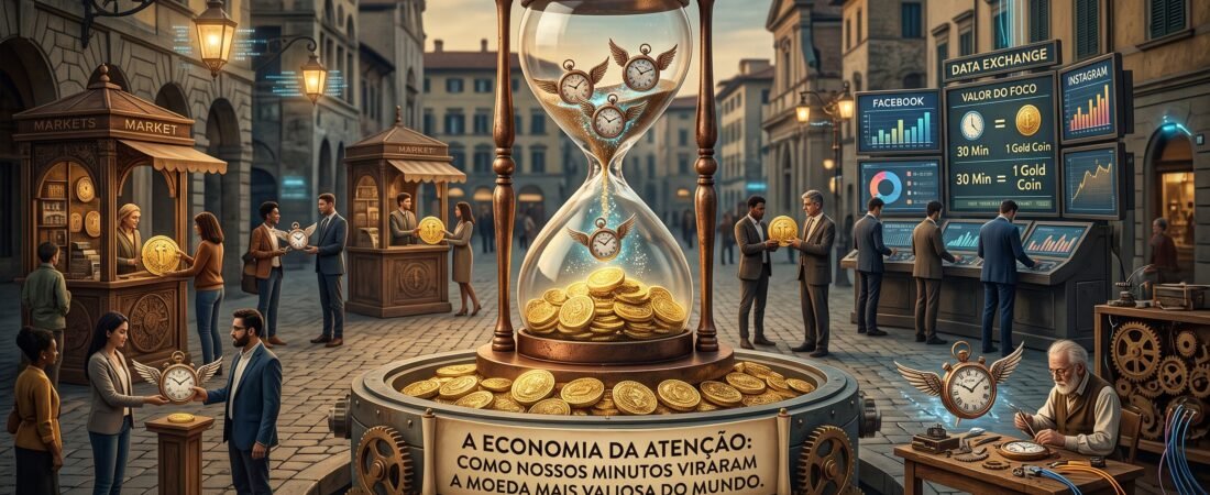 A Economia da Atenção: Como Nossos Minutos Viraram a Moeda Mais Valiosa do Mundo